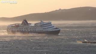 Superferry  (Passenger ship)  arrival to tinos port  (Greece) #with  #strong  #wind #roughweather