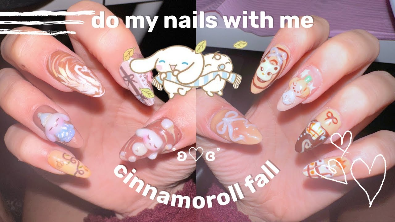 fall cinnamoroll nails 🍂🧣, do my nails with me ⋆.𐙚 ̊ 3D, intricate designs, nail art tutorial