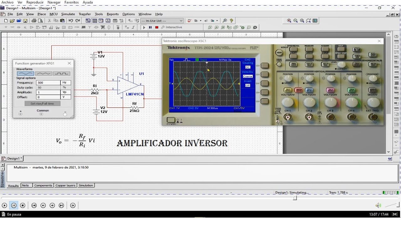 Simulación circuito Amplificador Inversor con Amplificador Operacional en Multisim por MIsosa Simulación circuito Amplificador Inversor con Amplificador Operacional en Multisim por MIsosa