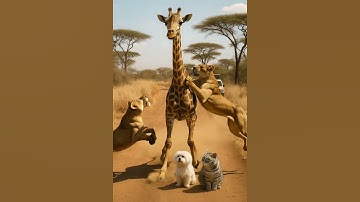 Will the giraffe escape the lions’ ambush? 🦒🦁❓ #shorts #cat #kitten #giraffe #lion #ai #aiart