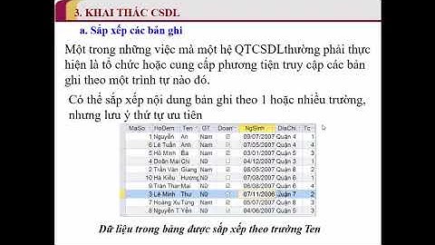 Bài 11: CÁC THAO TÁC VỚI CSDL QUAN HỆ - Tin học 12