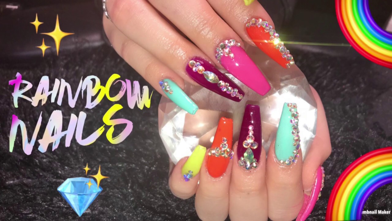 Acrylics Nails Tutorial Rainbow Nails Youtube