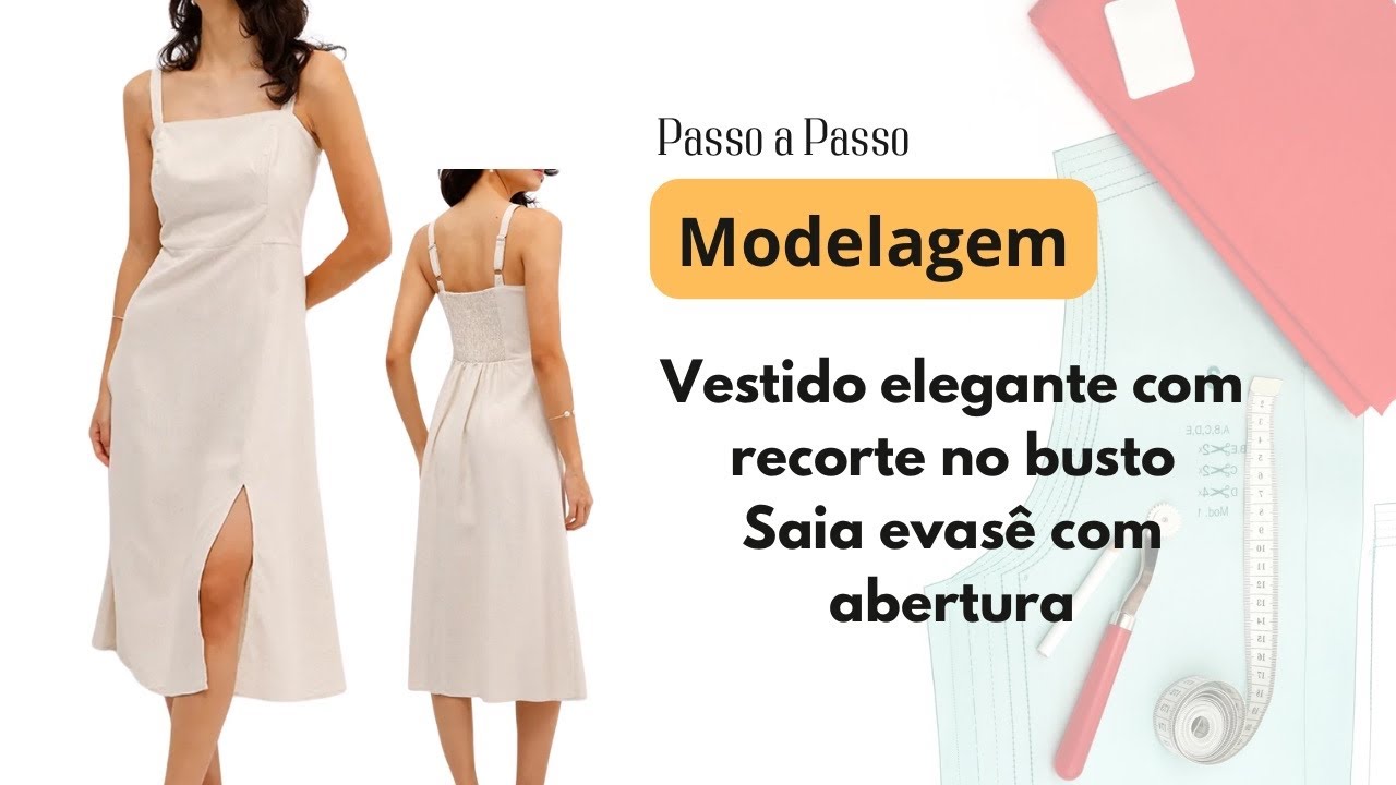 Diy vestido com recorte no busto, decote quadrado de alça com saia evasê com Fenda |VIVIANEPRATES