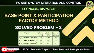 Base point and participation factor | Solved Problem - 2 | Economic dispatch | PSOC
