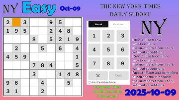 The New York Times Daily Sudoku 2025-10-09 Easy