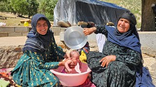 Bathing and returning; Akram returns to the home after Navid is washed by grandma