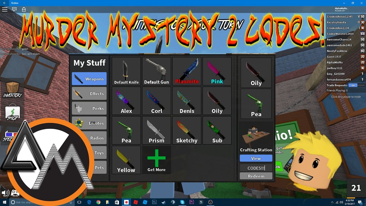 6 Codes for Roblox Murder Mystery 2 For PC 2017 - YouTube