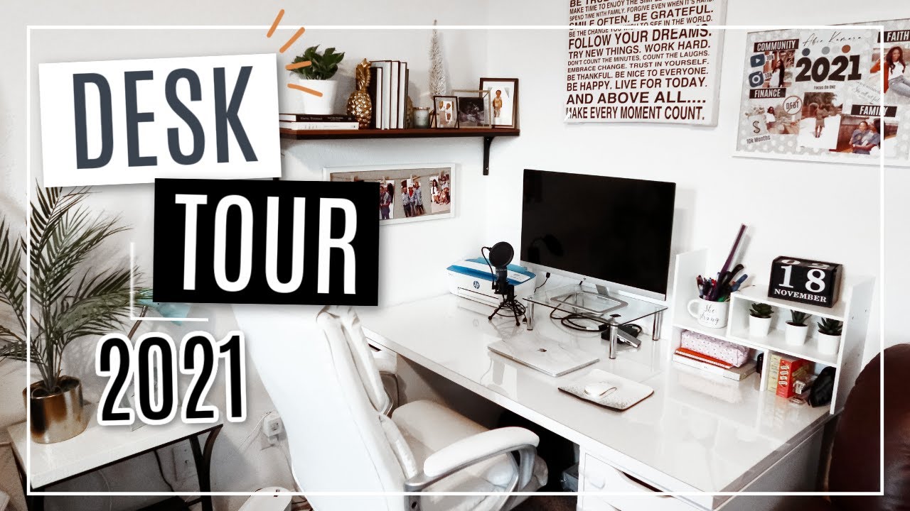 2021 DESK TOUR! Home Office Makeover / Desk Tour of a Stay at Home Mom ...