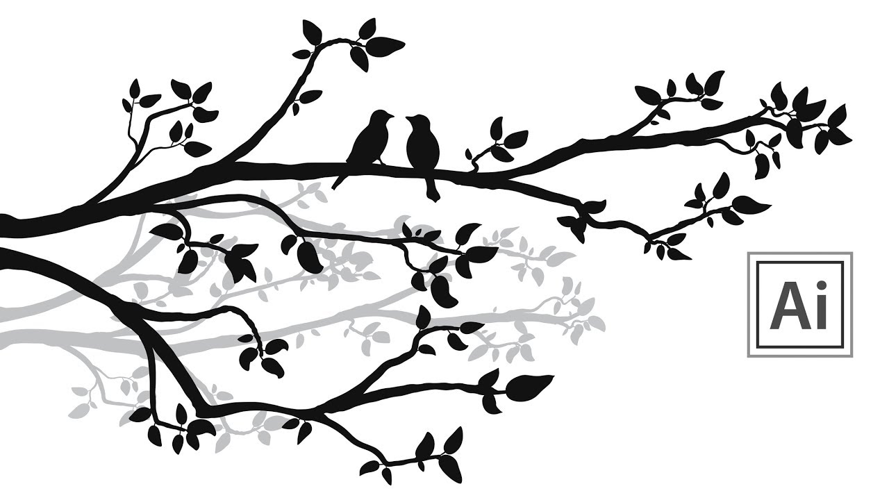 How To Draw Tree Branches And Birds In Adobe Illustrator Youtube