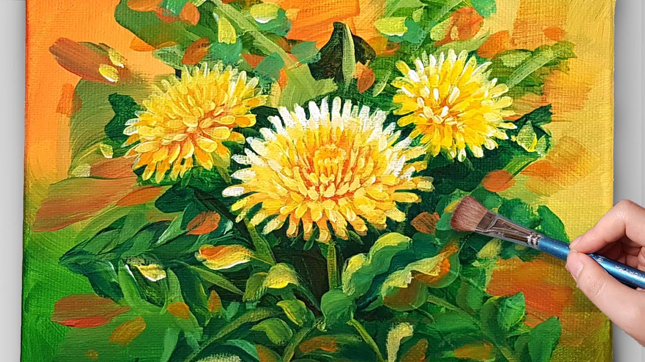 How to paint yellow Dandelion / Acrylic painting for beginner/ Simple
