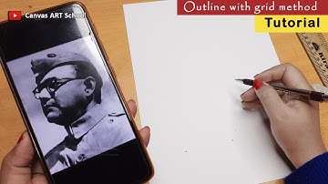 How to draw Netaji Subhas Chandra Bose Outline drawing with Grid method step by step | Canvas Art