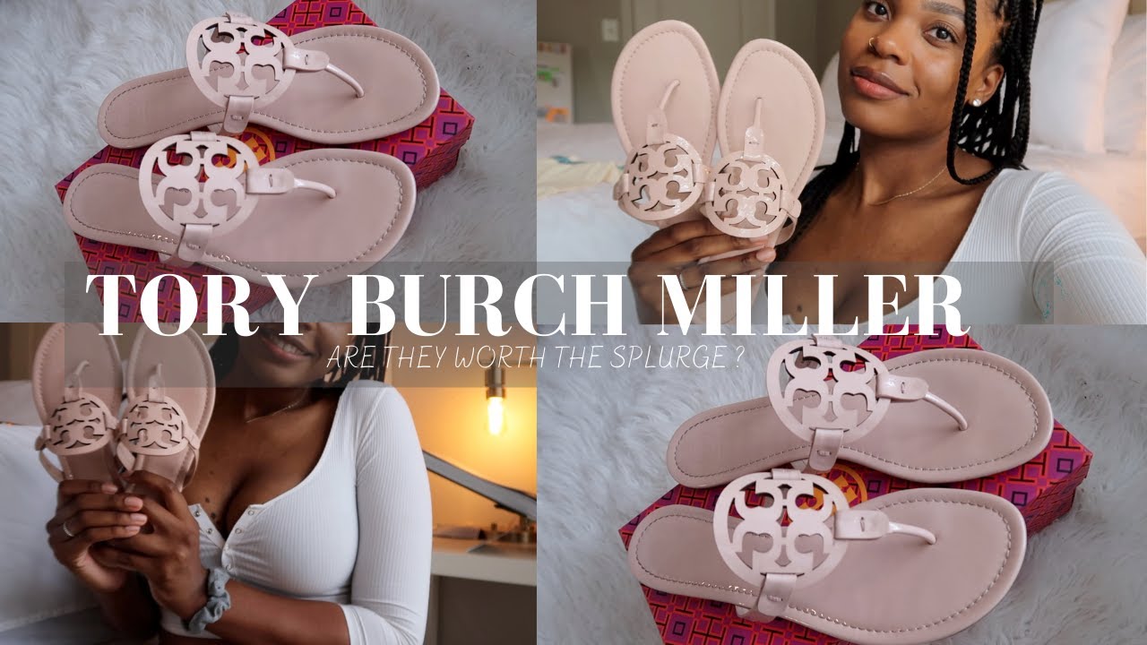 TORY BURCH MILLER SANDALS UNBOXING REVIEW 2021 SIZING CLOUD PATENT LEATHER SEASHELL  PINK SUMMER SHOE - YouTube