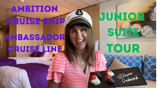 AMBITION CRUISE SHIP, NEW AMBASSADOR CRUISE LINE SHIP - JUNIOR SUITE CABIN TOUR & INSIDE LOOK #1003