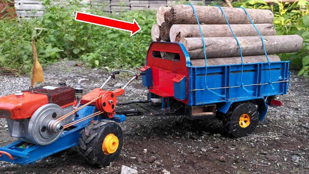 Gerobak Traktor Sawah  Quick,Muat Logging Kayu-Miniatur Handmade  RC  Agricultural Tractor Power