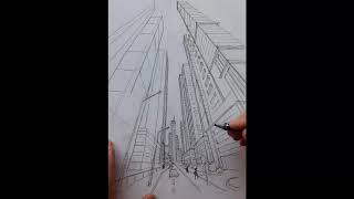 Как нарисовать  пейзаж города. Рисуем карандашом архитектурный скетч.