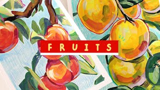 paint with me 🍑  jelly gouache fruits painting process