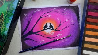 Easy love birds drawing for beginners with soft pastels colour step by step screenshot 3