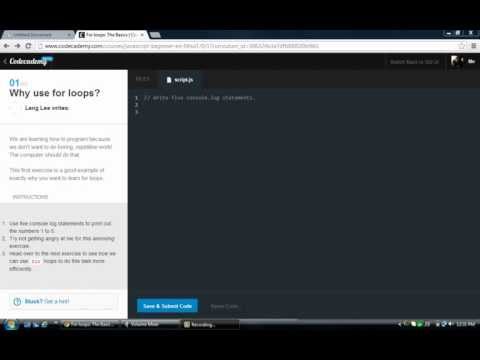 Codecademy: Javascript Lessons- 13- For Loops the basics