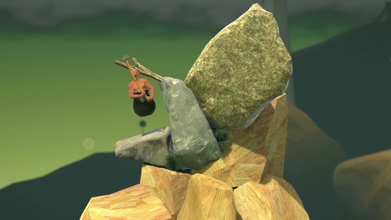 Мужик в котелке с молотом пытается забраться на гору - YouTube