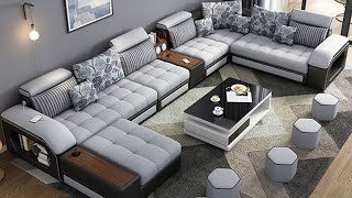 Modern design fabric velvet grey white 7 seater sectional sofa set furniture living room sofas