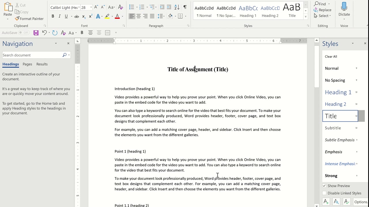 word document presentation styles