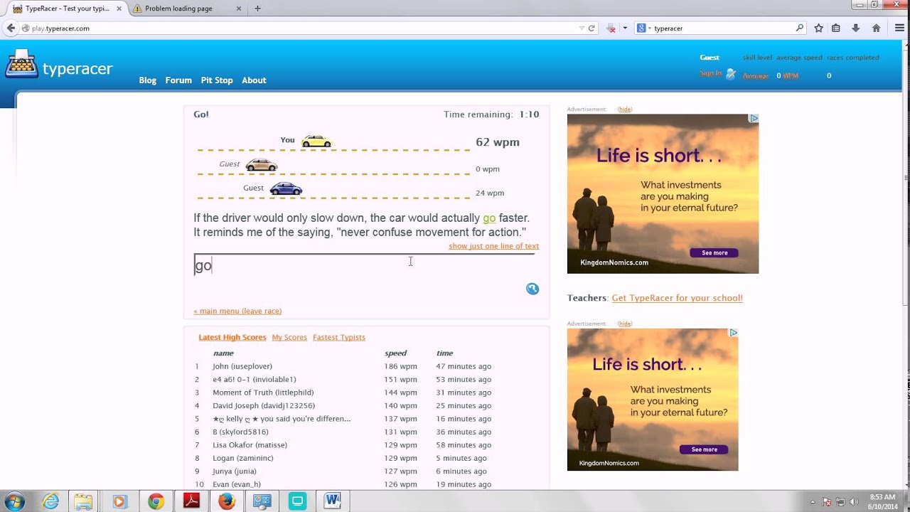 Improve your typing speed playing in real time - TypeRacer Online