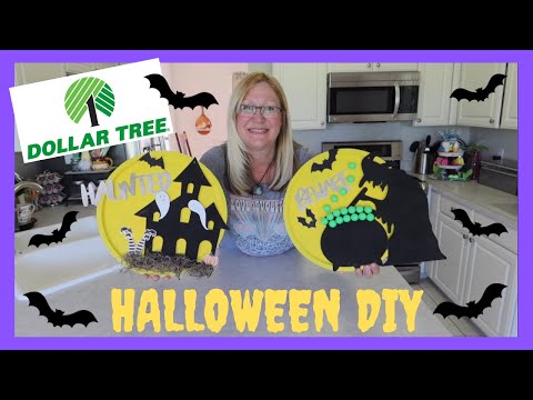 Dollar Tree Halloween Pizza Pan DIY / Witch Scene and Haunted House ...