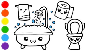 Dibuja y Colorea un BAÑO arcoíris KAWAII 🌈🛀 Dibujos para niños