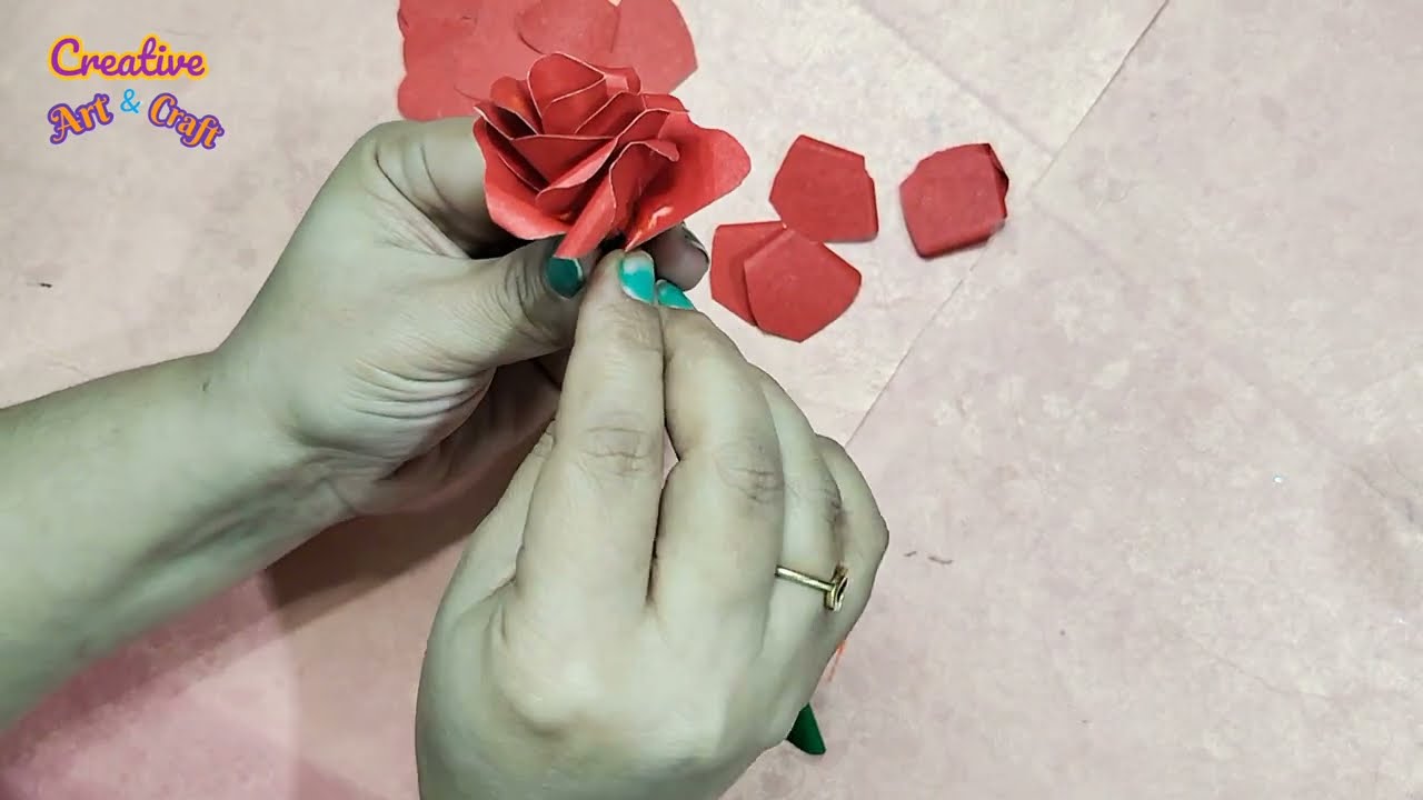 How to make rose with paper | rose day | how to make rose flower with paper  @CreativeArtCraft84