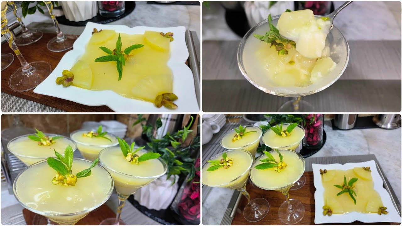 تحلية الاناناس مع كريمة الباتيسيير  تحلية الانتعاش اللي رايحين تزينو بيها موائد سهراتكم الرمضانية