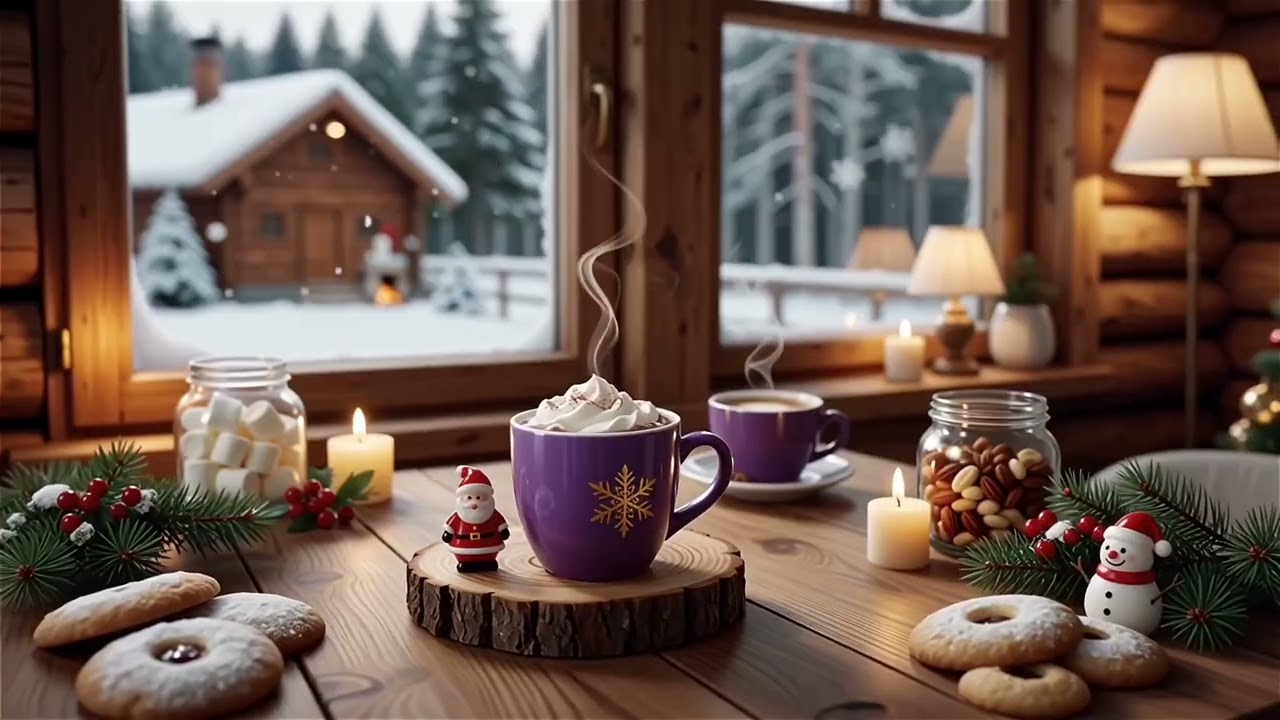 Cozy Winter Café Ambience ☕❄️ Snowfall, Warm Coffee & Relaxing Jazz Music