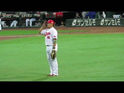 H28.10.22　5回表　「いいぞ!いいぞ!松山・ｴﾙﾄﾞﾚｯﾄﾞ」ｺｰﾙ　日本ｼﾘｰｽﾞ第1戦目　広島×日ハム　ﾏﾂﾀﾞｽﾀｼﾞｱﾑ