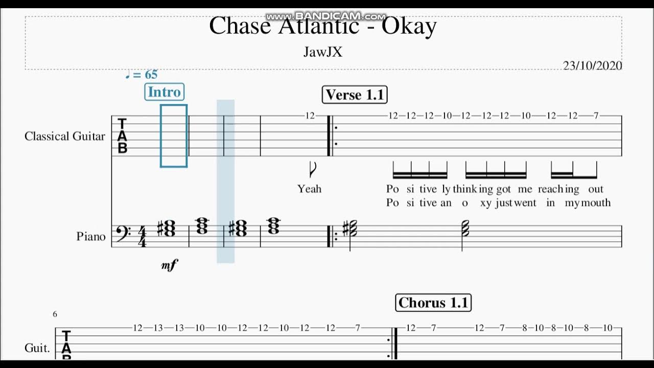 Chase Atlantic " Okay " Guitar Tabs Sheet Music YouTube