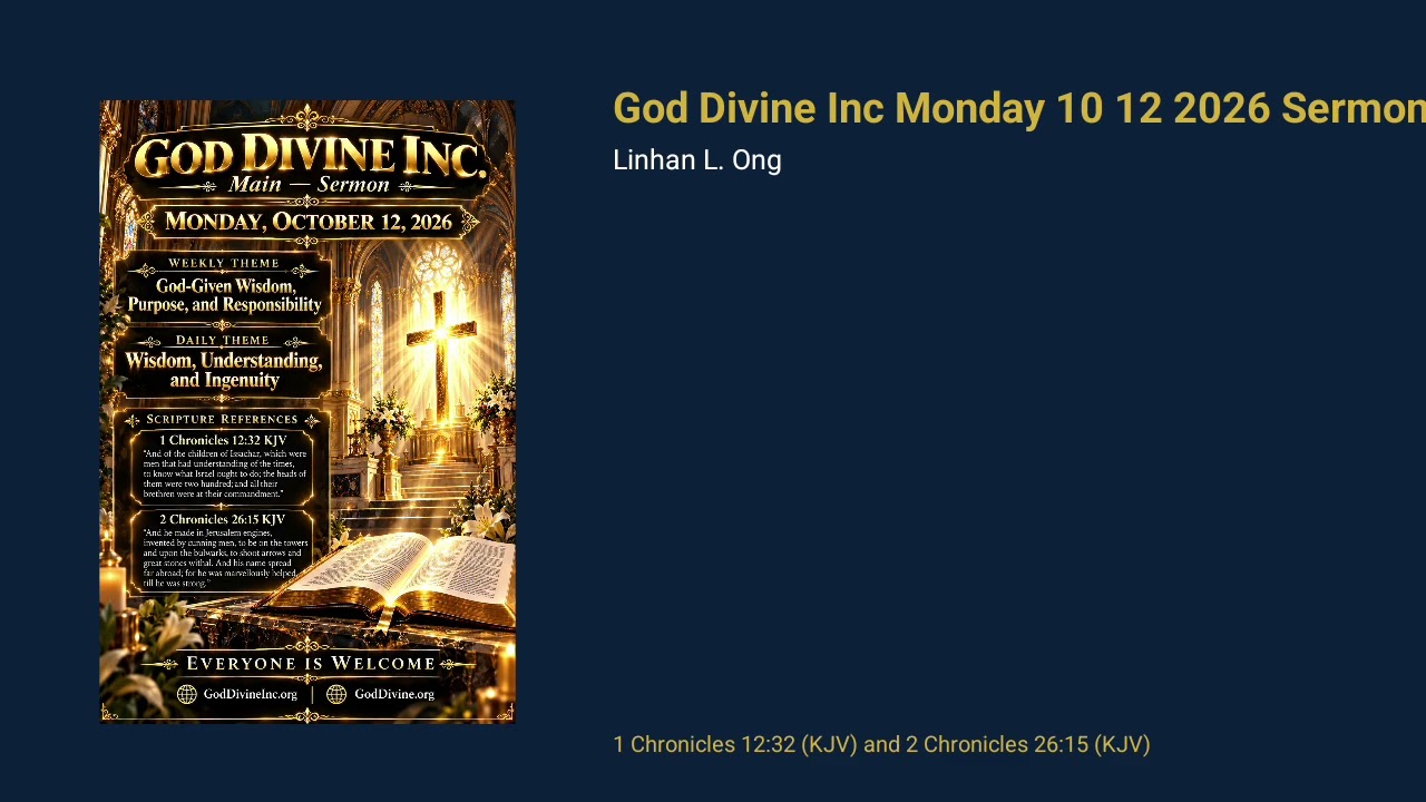 God Divine Inc Monday 10 12 2026 Sermon