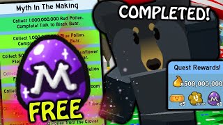 ALL BLACK BEAR *FREE* MYTHIC EGG QUESTS COMPLETE! | Roblox Bee Swarm
