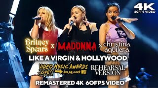 [4K] Madonna,Christina Aguilera,Britney Spears - Like a Virgin/Hollywood (Rehearsal at 2003 MTV VMA)