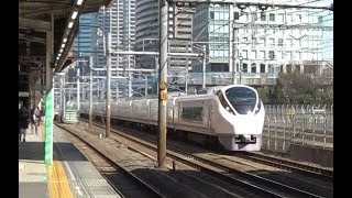 東海道新幹線のサイレンが鳴り響く浜松町駅前を通過していく上野東京ライン常磐線上りE657系の回送列車