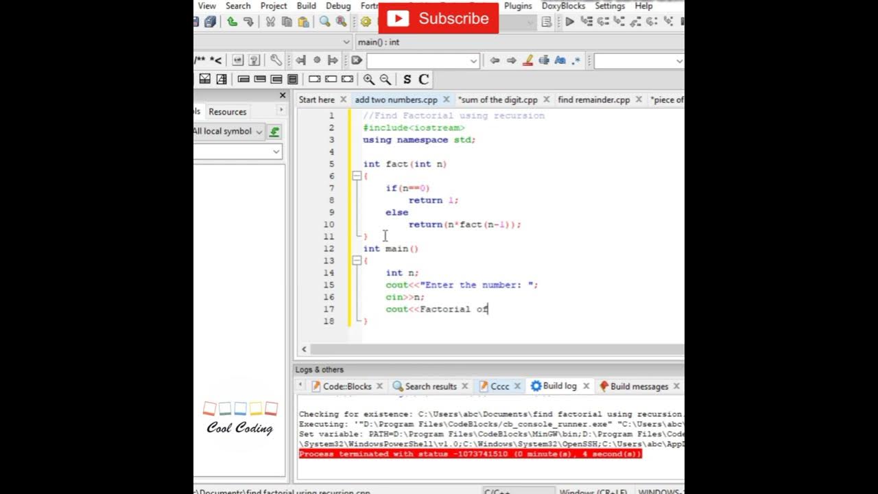 Find Factorial Using Recursion | C++ Program | Cool Coding | - YouTube