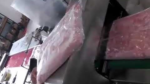 Big piece meat patties automatic film wrapping sealing packing machine testing video