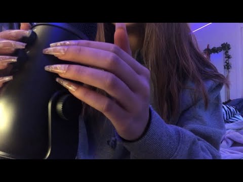 ASMR long nail tapping + mic scratching (no talking)