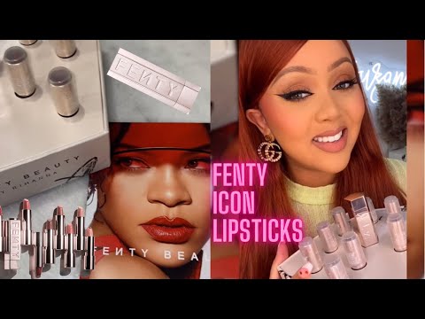 SWATCHING FENTY BEAUTY ICON SEMI-MATTE REFILLABLE LIPSTICKS 💄ALL SHADES - RIHANNA'S FAVE LIPSTICK