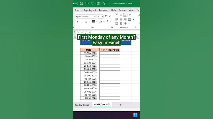 Find the First Monday of any Month in Excel | Easy Formula Explained | #shorts