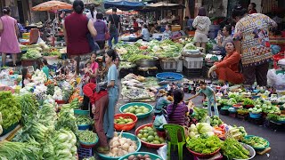 Cambodian Evening Street Market Scene - Plenty Fresh Fruit, Roasted Pig & Lifestyle of Vendors