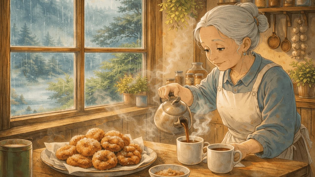 Rainy day at grandma's house: fritters with sugar and cinnamon + fresh coffee