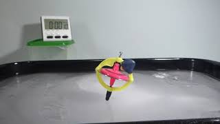 Small Toy Gyro with Plastic Stem and Putty on Flat Ice. Case Spins Fast. Stem Precesses. No Rise