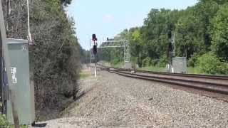 Westbound CSX stack train @ Voorheesville, NY has Green highball signal 00070