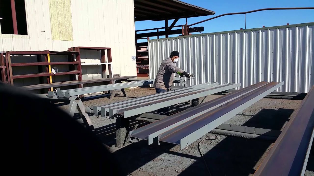 Painting steel rafters and chanels - YouTube