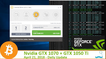 Nicehash Nvidia GTX 1070 + GTX 1050Ti, April 21, 2018 daily payout Update