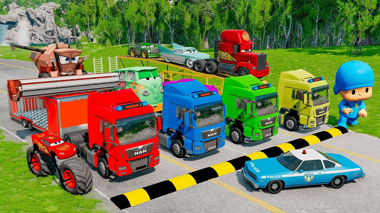 Flatbed Truck Mcqueen | Transportation with Truck - Pothole vs Car #31 - BeamNG.Drive