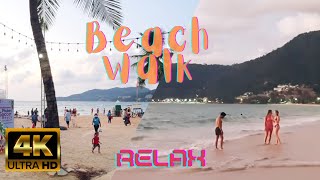 Beach Walk At Sunset Patong Beach Road 2022 Phuket 4K Walking Tour Raw Sound Asmr